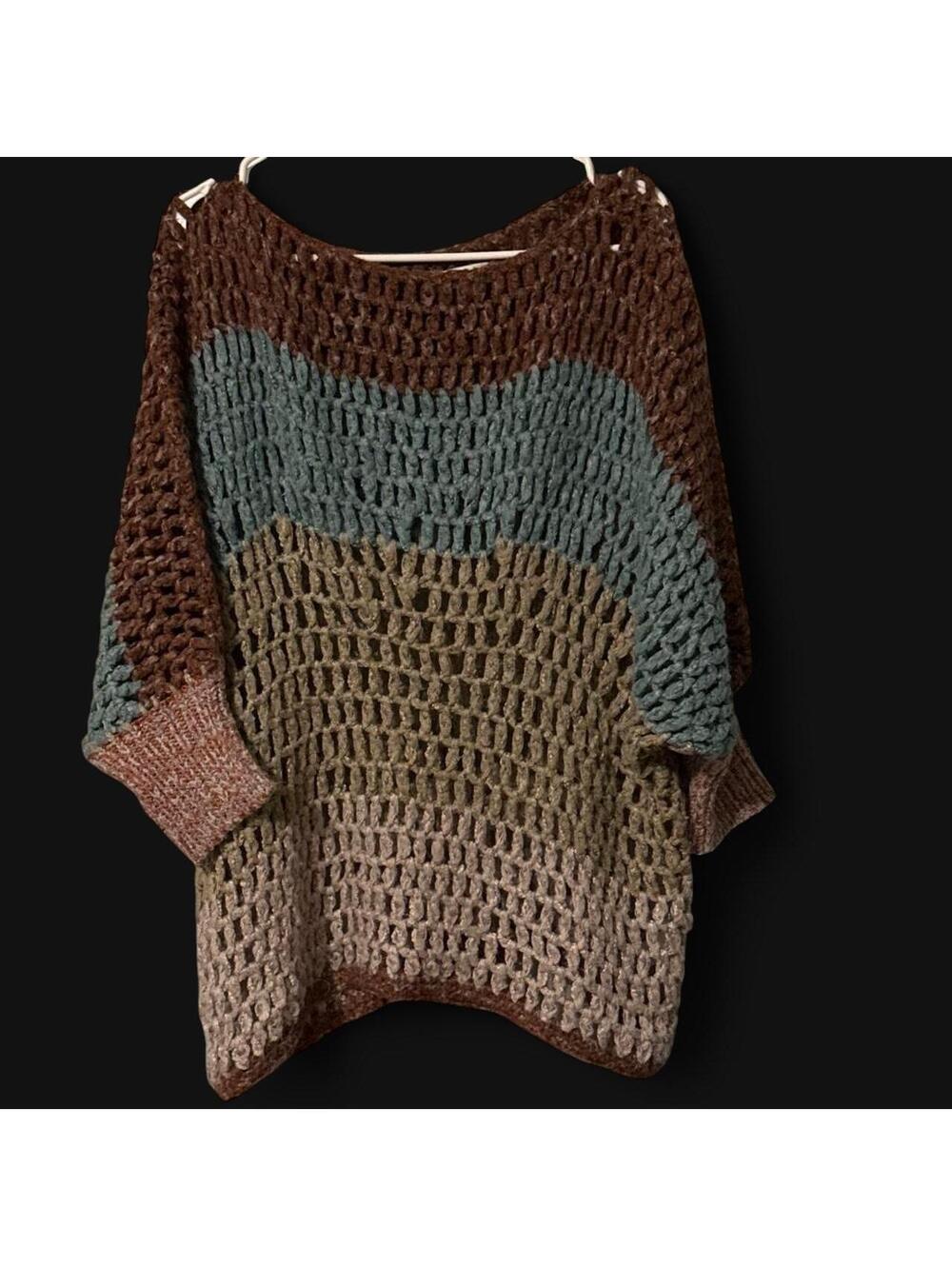 Umgee USA Multicolor Open-Knit Crochet Colorblock Sweater Tunic size 1XL - Picture 5 of 7